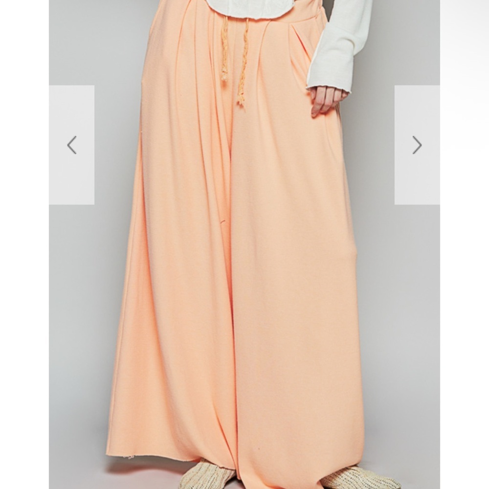 POL Thermal Pleat Stretch Peach Wide-Leg Pants Large